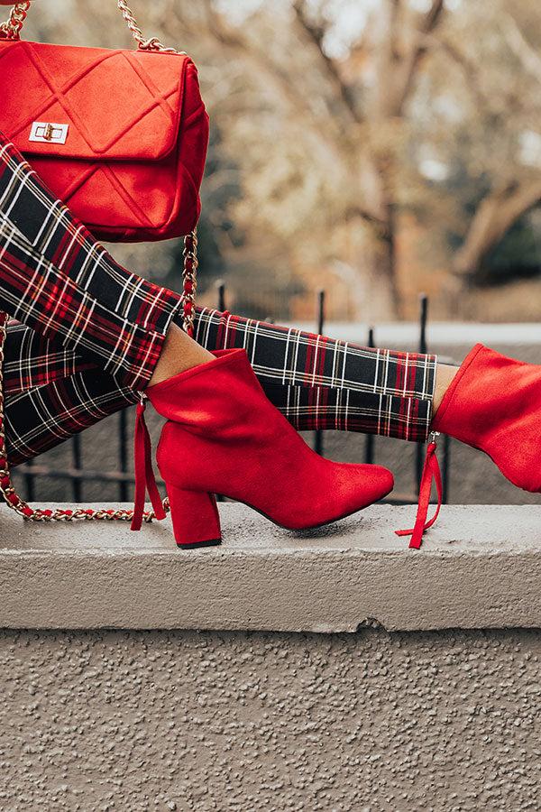 Impressions The Fabina Faux Suede Bootie In Red
