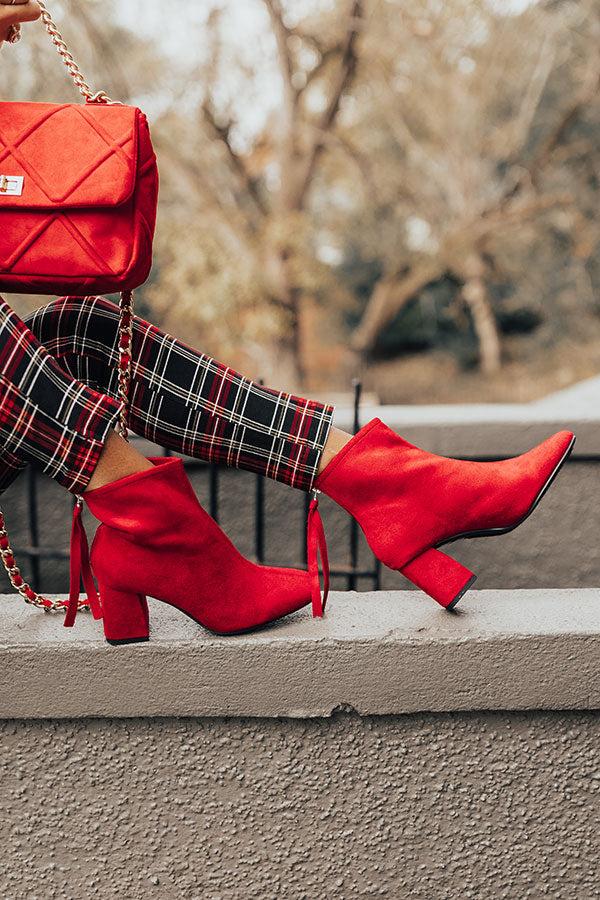 Impressions The Fabina Faux Suede Bootie In Red