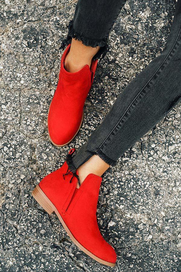 Impressions The Poppy Faux Suede Bootie In Red