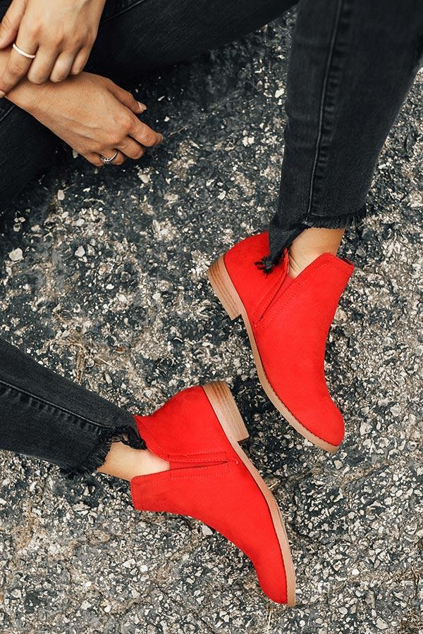 Impressions The Poppy Faux Suede Bootie in Red