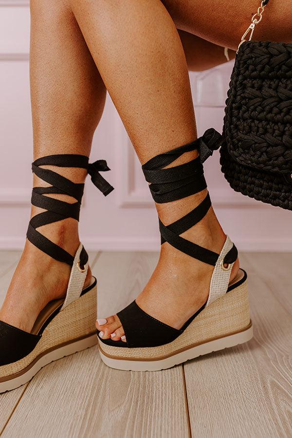 Impressions The Sofia Lace Up Wedge In Black