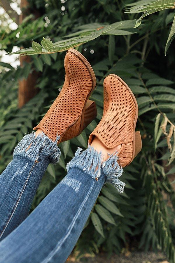 Impressions The Stella Perforated Bootie In Tan