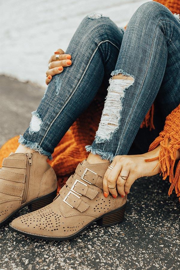 Impressions The Willa Faux Suede Bootie In Taupe