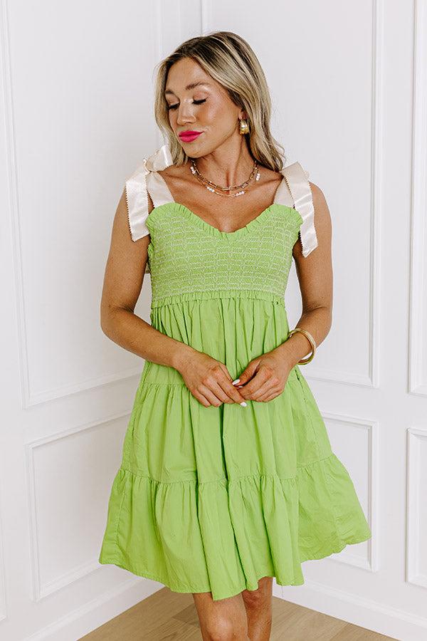 Impressions Total Crush Smocked Mini Dress in Lime