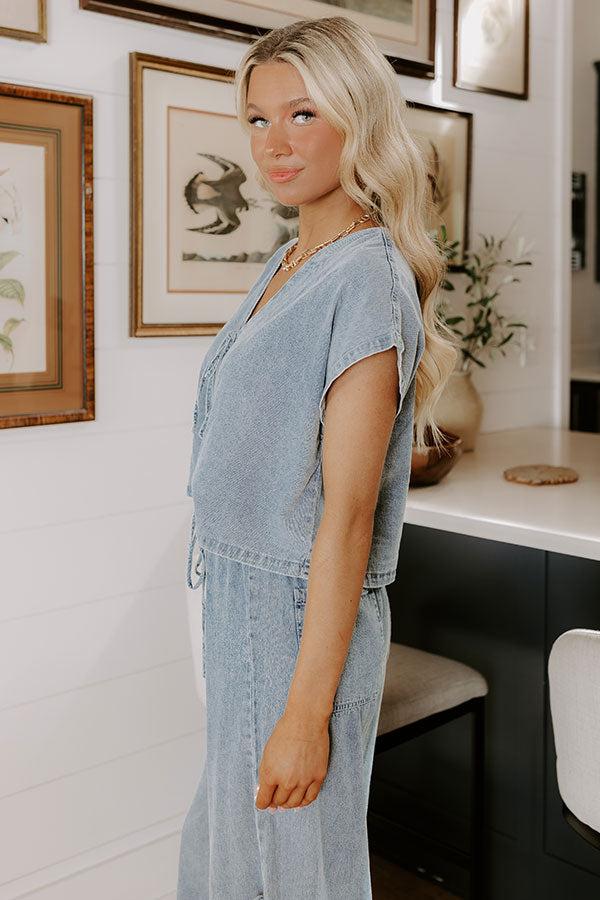 Impressions Total Flirt Front Tie Denim Top