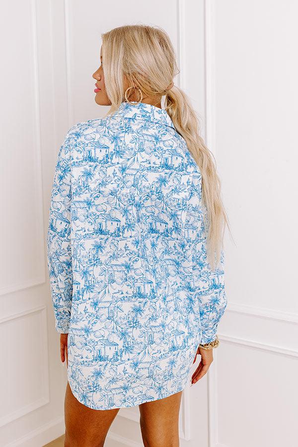 Impressions Tropical Lifestyle Button Up In Blue