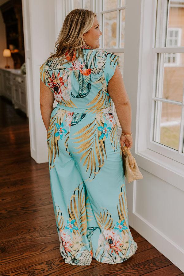 Impressions Tropical Tour Jumpsuit In Aqua Curves