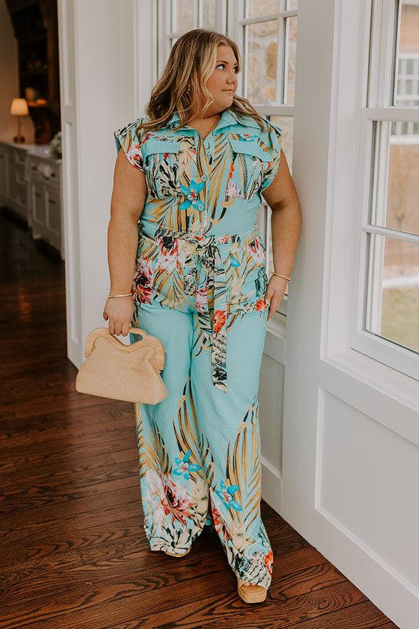 Impressions Tropical Tour Jumpsuit in Aqua Curves