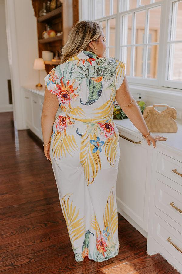 Impressions Tropical Tour Jumpsuit In White Curves