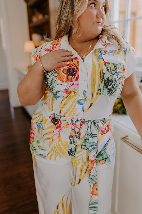 Impressions Tropical Tour Jumpsuit In White Curves
