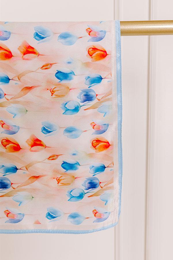 Impressions Tulip Fields Satin Scarf in Sky Blue