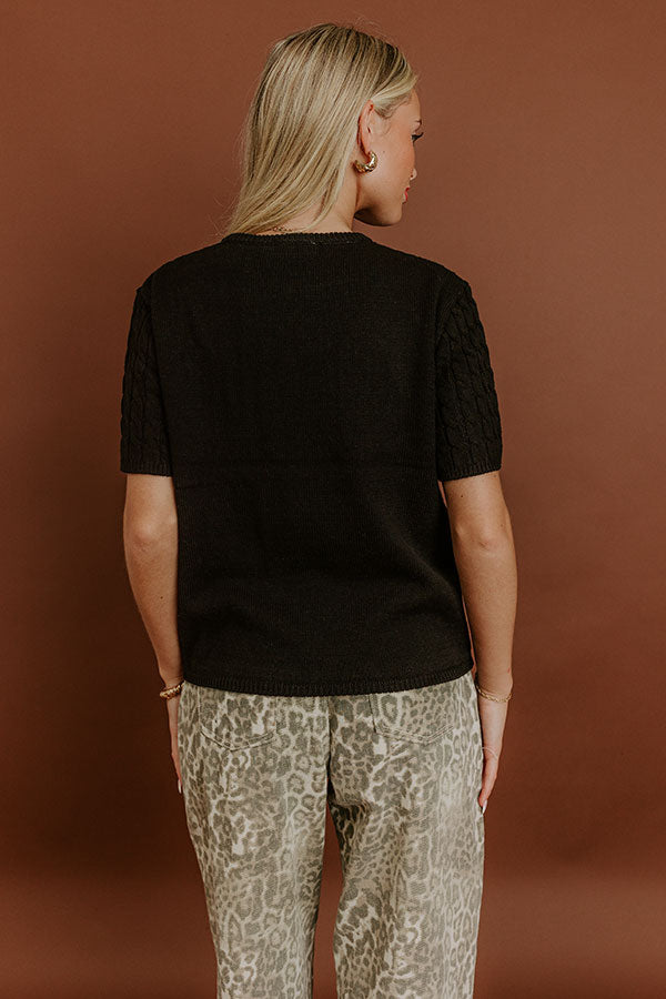 Impressions Uptown Charm Cable Knit Top In Black