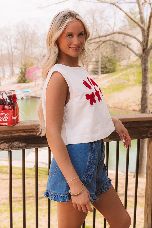 Impressions USA Charm Embroidered Crop Tee