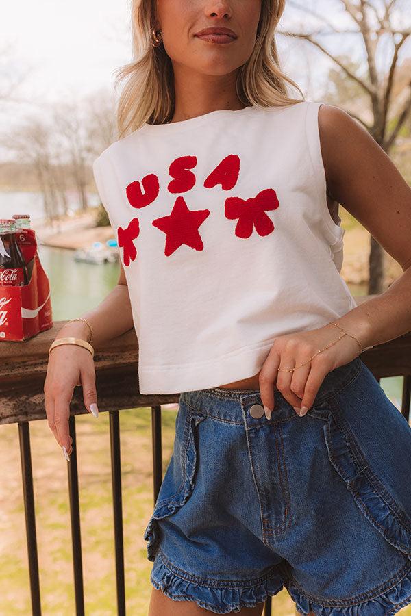 Impressions USA Charm Embroidered Crop Tee