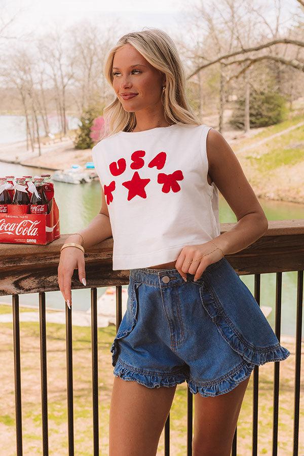 Impressions USA Charm Embroidered Crop Tee