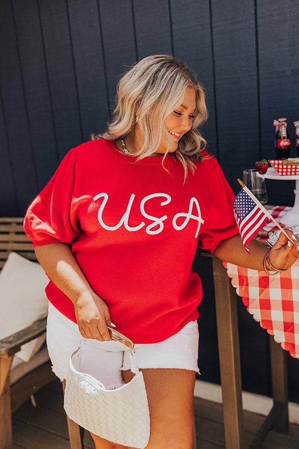 Impressions USA Knit Sweater Top in Red Curves