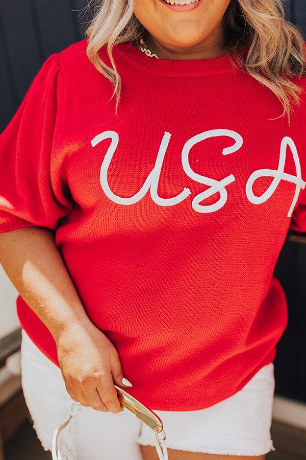 Impressions USA Knit Sweater Top In Red Curves