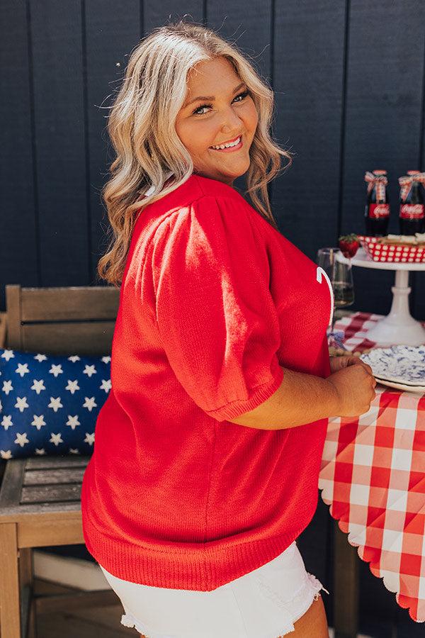Impressions USA Knit Sweater Top In Red Curves