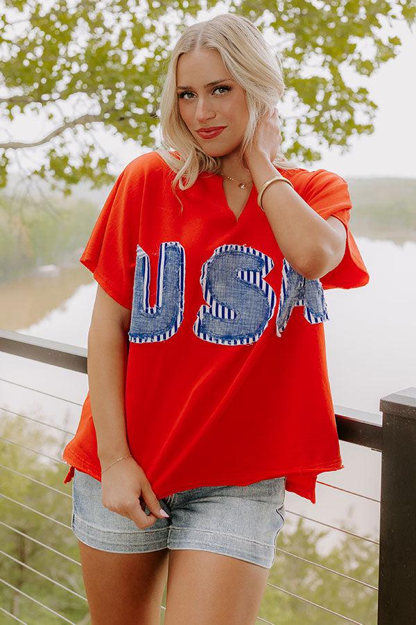 Impressions USA Patch Vintage Wash Top In Red