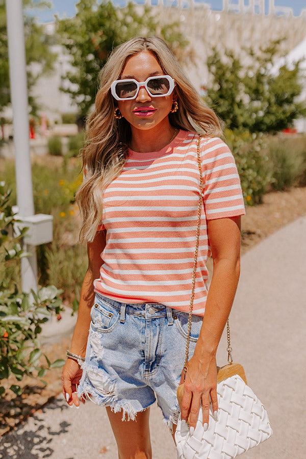 Impressions Vacay Mode Stripe Top In Light Coral