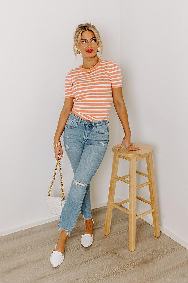 Impressions Vacay Mode Stripe Top In Light Coral