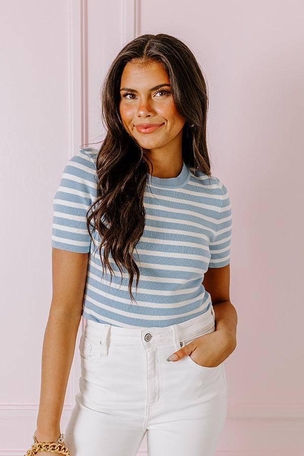 Impressions Vacay Mode Stripe Top In Sky Blue