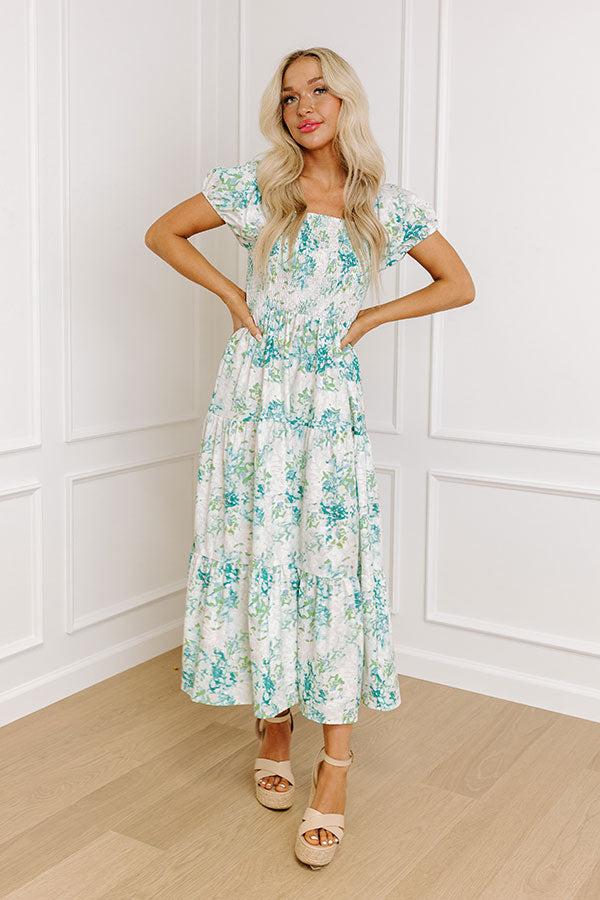 Impressions Vineyard Bound Smocked Midi in Green