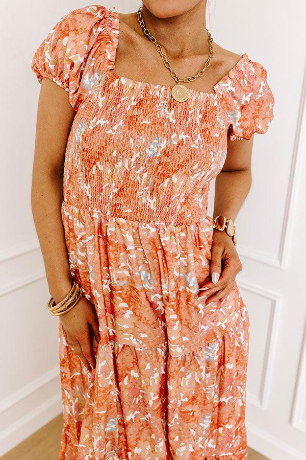 Impressions Vineyard Bound Smocked Midi In Orange