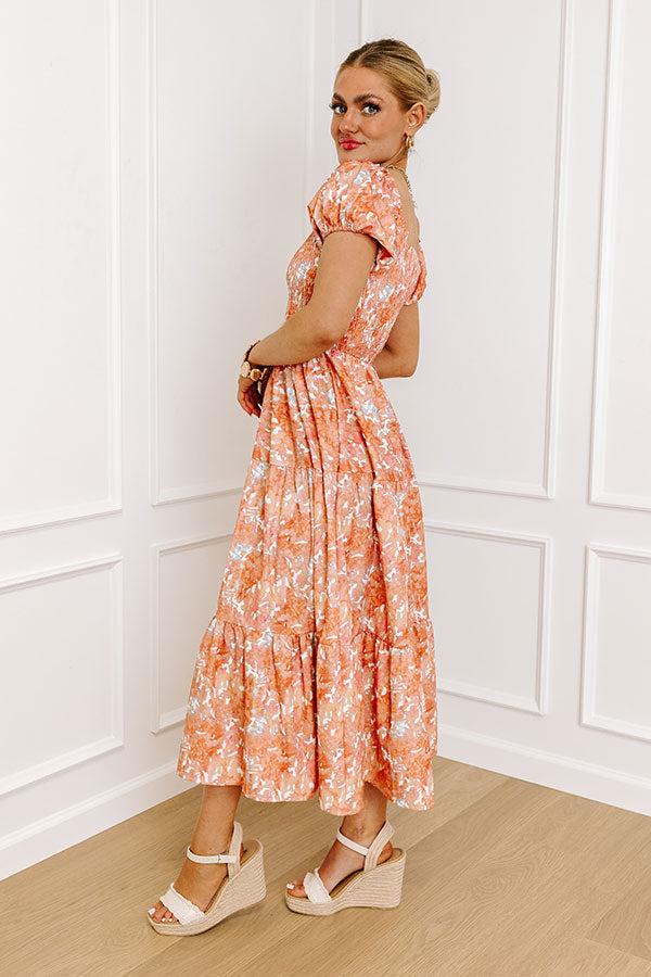Impressions Vineyard Bound Smocked Midi In Orange