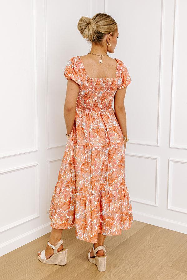Impressions Vineyard Bound Smocked Midi In Orange