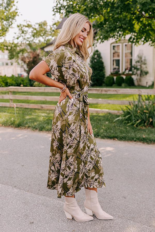 Impressions Vineyard Charm Satin Midi In Olive