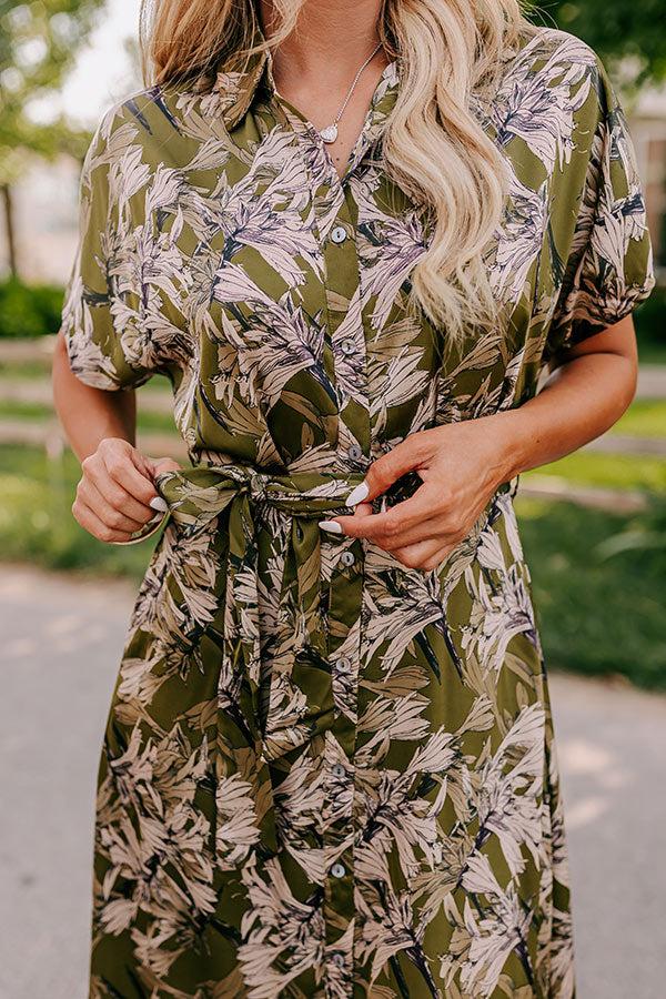 Impressions Vineyard Charm Satin Midi In Olive