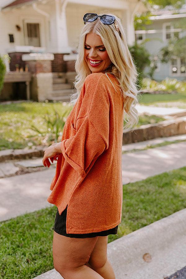 Impressions Vineyard Vibes Knit Top In Rust Curves