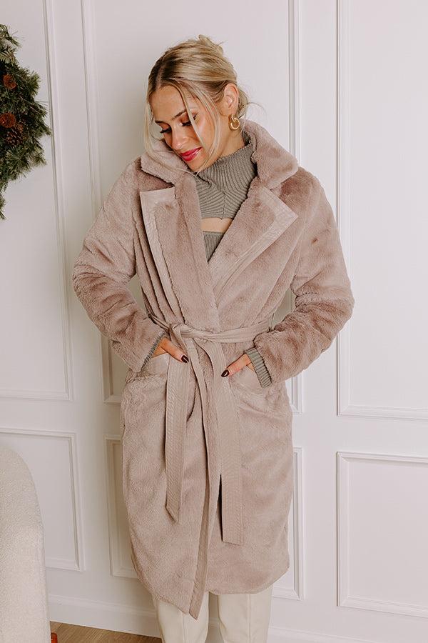 Impressions Warm Embrace Plush Coat In Taupe