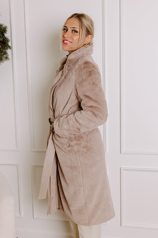 Impressions Warm Embrace Plush Coat In Taupe