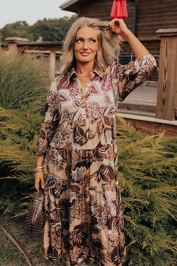 Impressions Wine Mixer Meet Up Satin Floral Midi