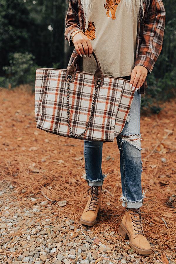 Impressions Wintry Dreams Plaid Tote In Chocolate