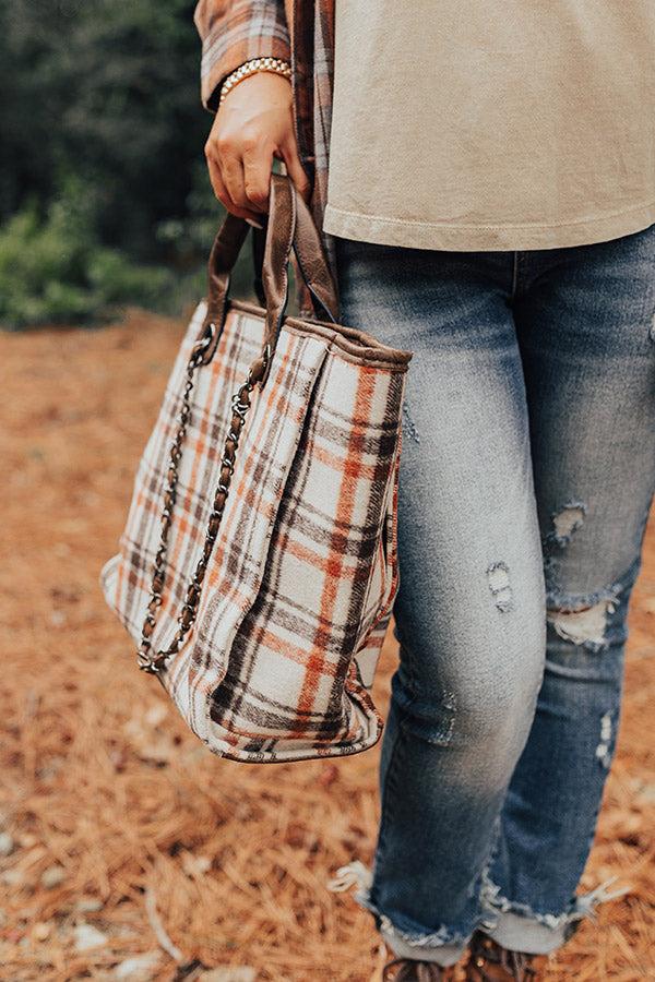 Impressions Wintry Dreams Plaid Tote In Chocolate