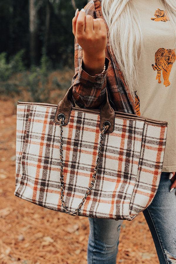 Impressions Wintry Dreams Plaid Tote in Chocolate