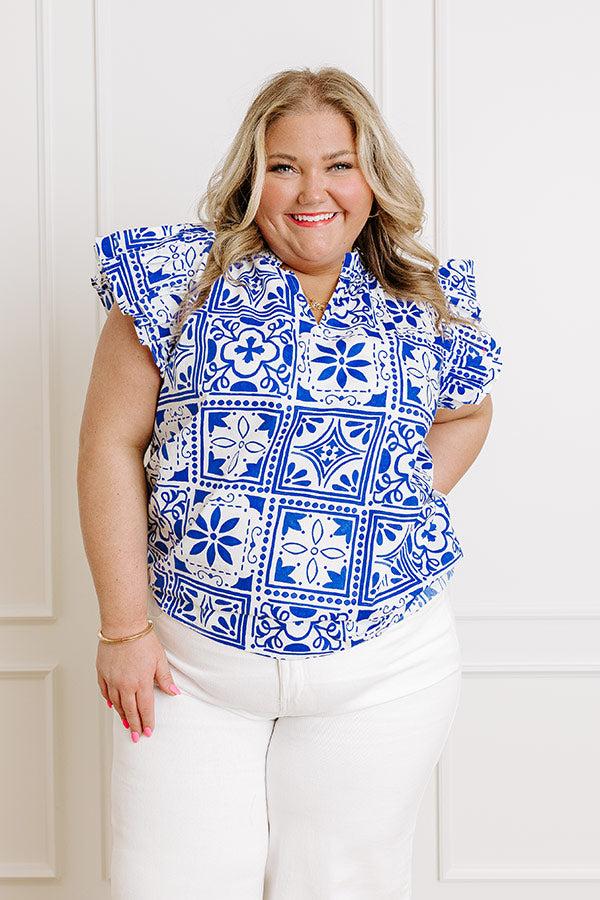 Impressions Inspiring Sights Floral Top In Royal Blue Curves