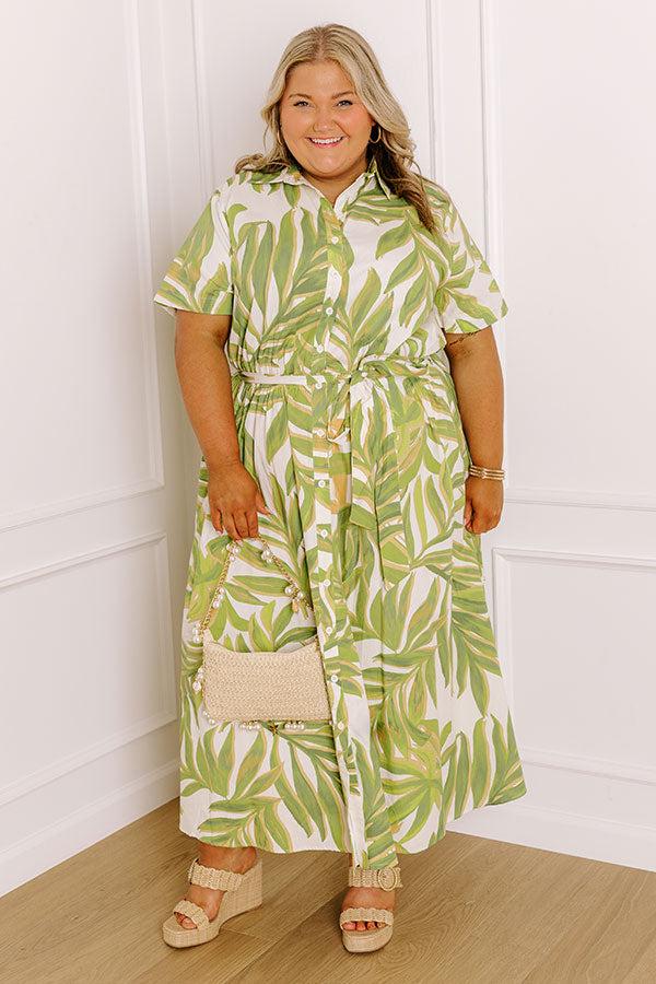 Impressions Island Oasis Button Down Midi Dress Curves