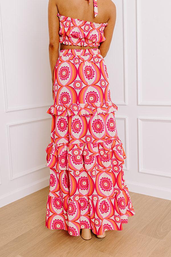 Impressions Island Oasis High Waist Floral Maxi Skirt In Pink