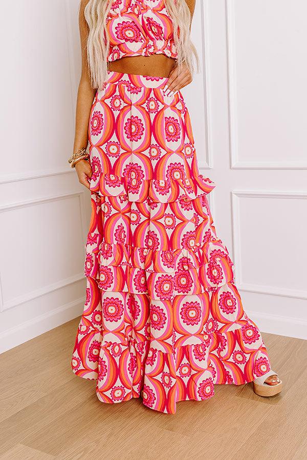 Impressions Island Oasis High Waist Floral Maxi Skirt In Pink