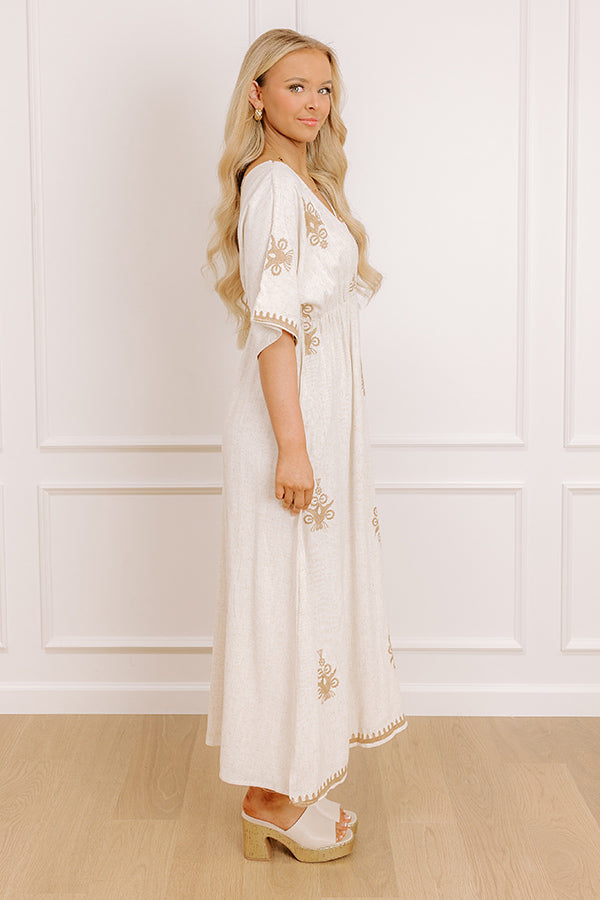 Impressions Island Oasis Linen-Blend Embroidered Midi Dress