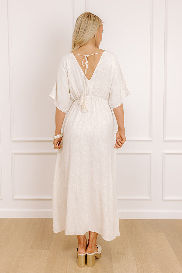 Impressions Island Oasis Linen-Blend Embroidered Midi Dress