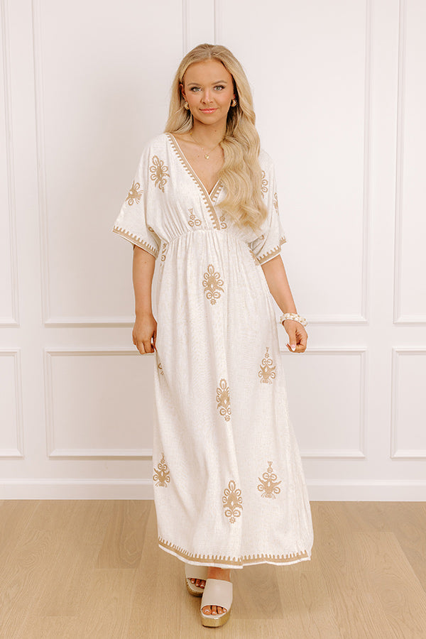 Impressions Island Oasis Linen-Blend Embroidered Midi Dress