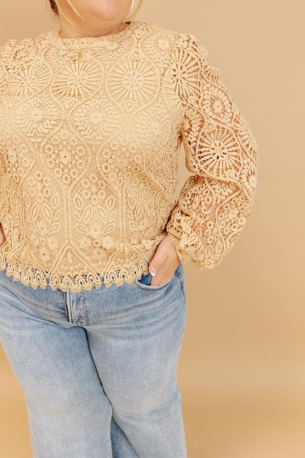 Impressions It's In The Details Crochet Top In Beige Curves