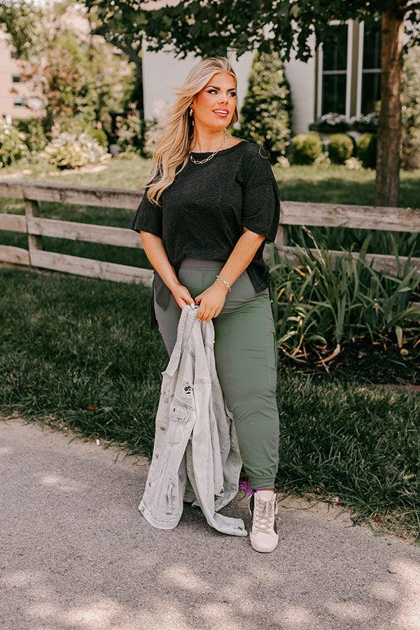 Impressions Ivy League Style High Waist Butter Soft Joggers In Light Forest Curves