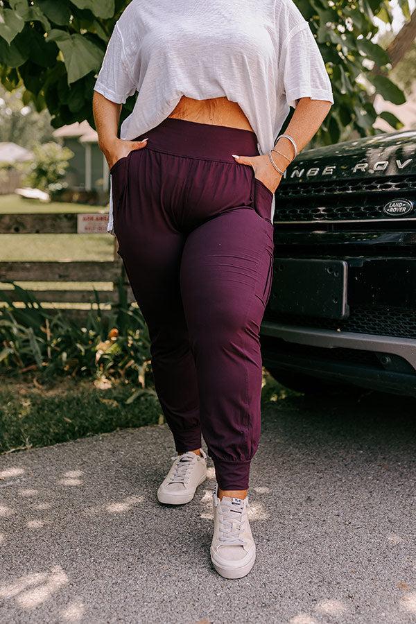 Impressions Ivy League Style High Waist Butter Soft Joggers In Royal Plum Curves