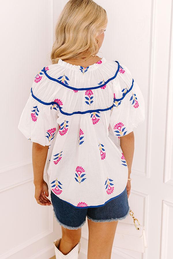 Impressions Joyful Bloom Floral Embroidered Top In White